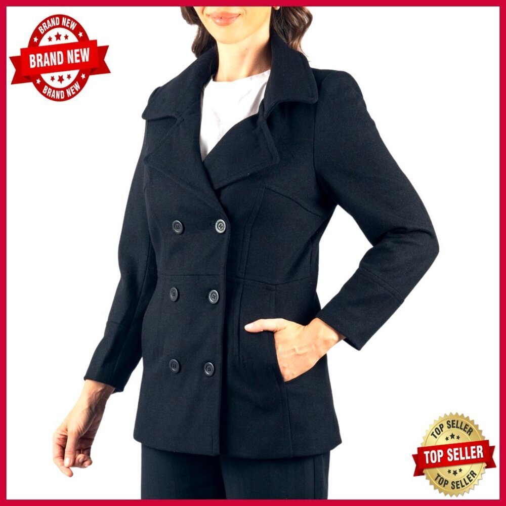 Wool Blend Peacoat Double Breasted 3/4 Length Coat Women's Outerwear